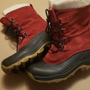 Lands End red and black lined winter boots US size 6 Boys (GRC)